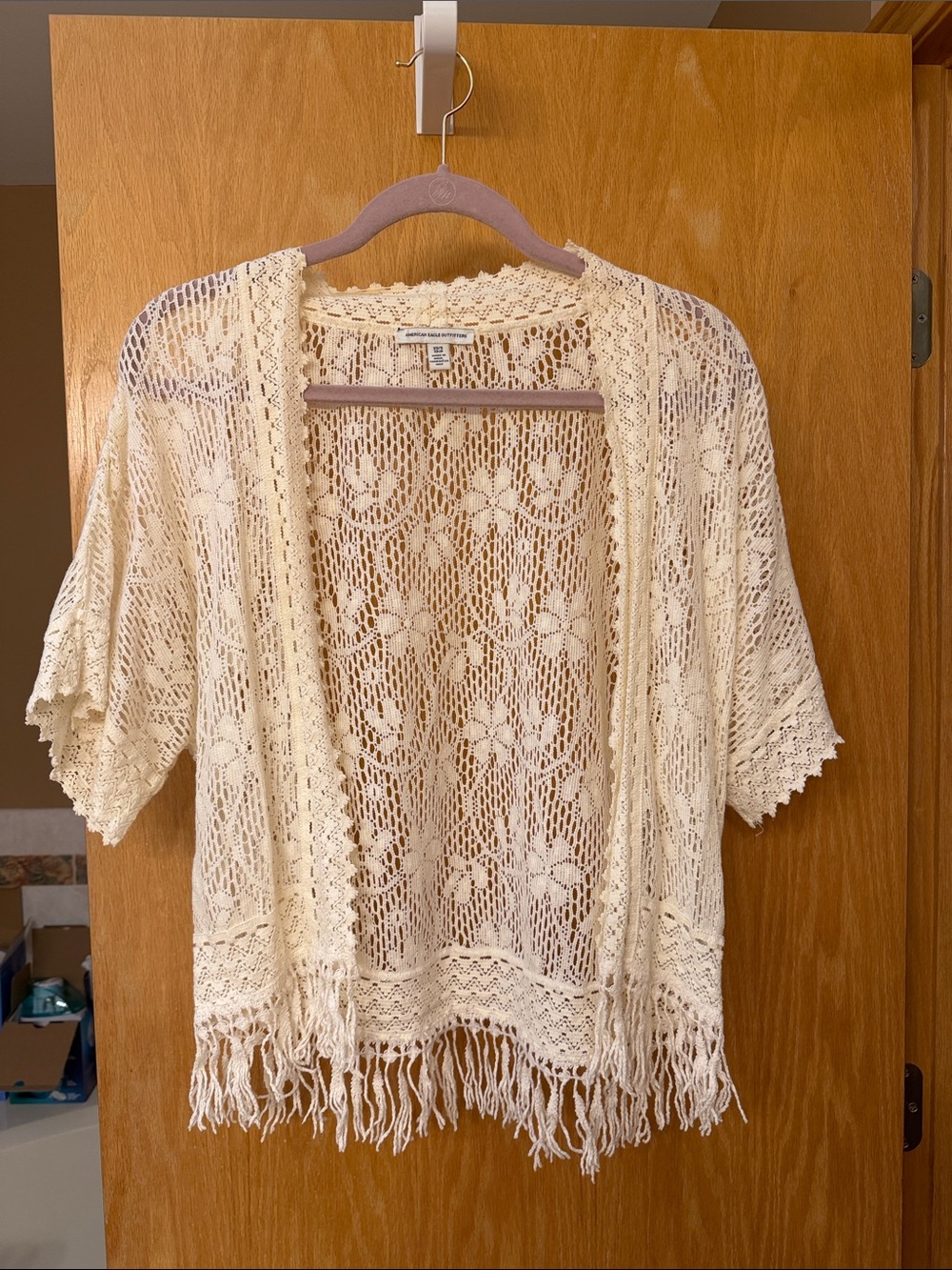 American Eagle Outfitters Cream Crochet Lace Cardigan